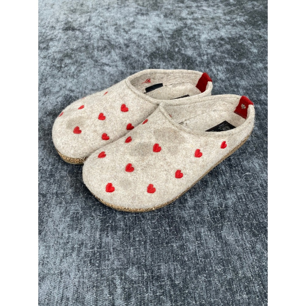 Haflinger Wool Felt Grizzly Cuoricino Heart Clogs Slippers 37